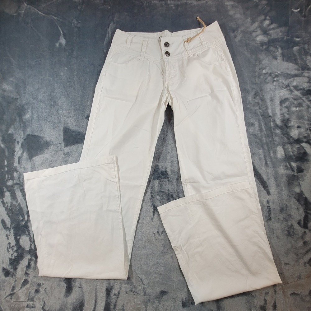 Spoon Jeans‎ Womens White Wide Leg Flare Pants Low Rise Size 3 Cotton Blend Y2K